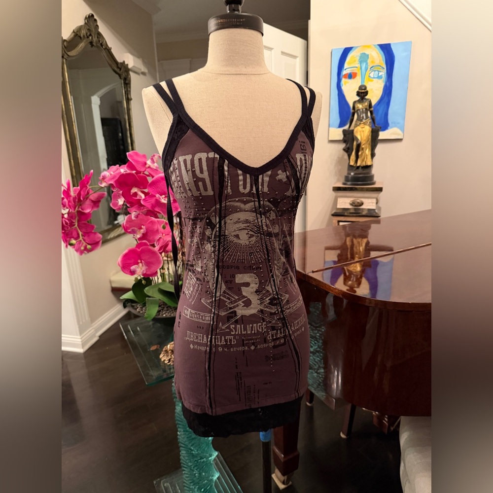 NWT Salvage Purple Graphic Mini Dress Tank Top